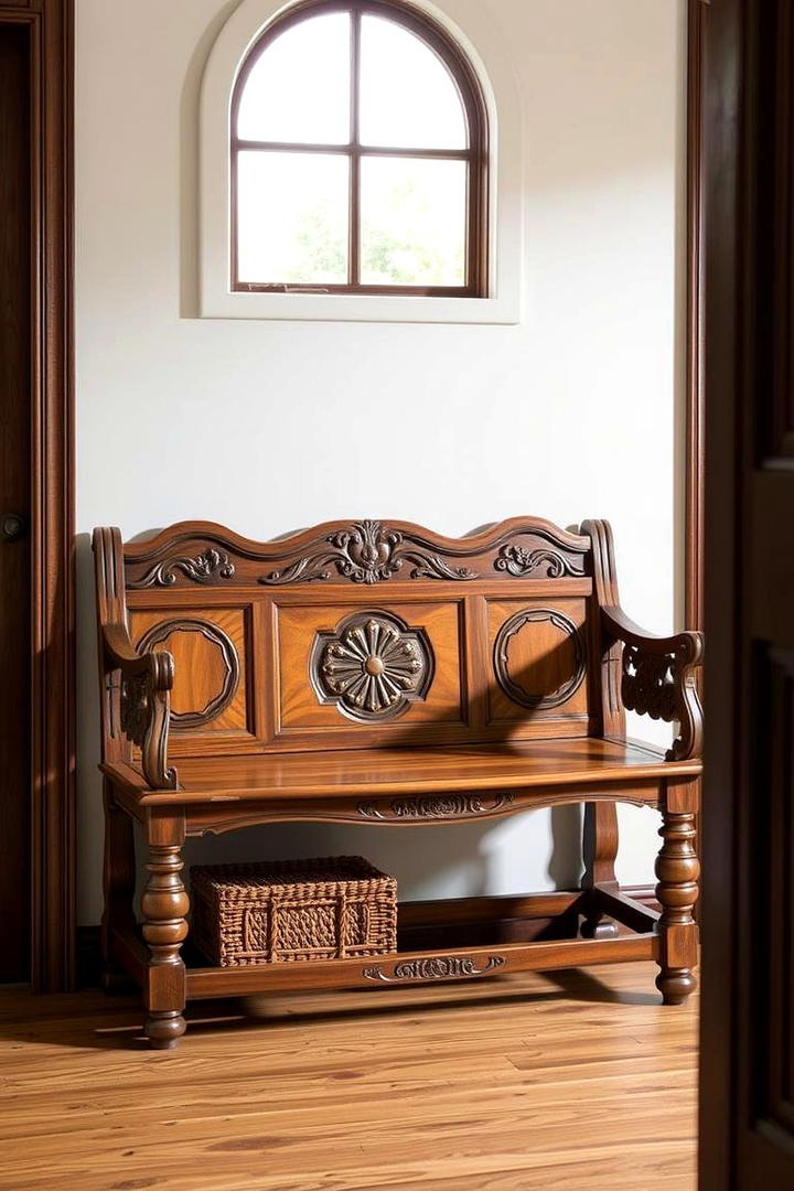 Classic Carved Wood Bench - 30 Entryway Bench Ideas