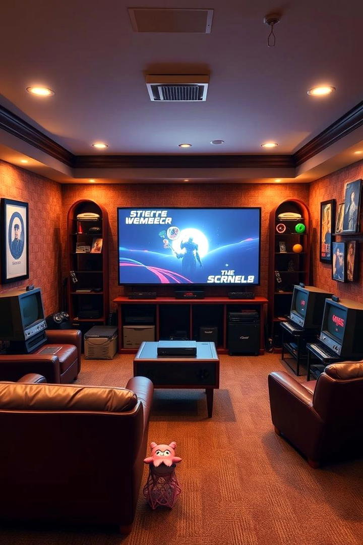 Classic Console Lounge - 30 Basement Game Room Ideas