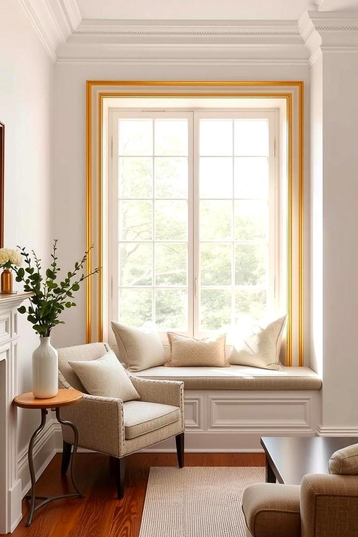 Classic Cream and Gold Window Seats - 30 Cream and Gold Living Room Ideas