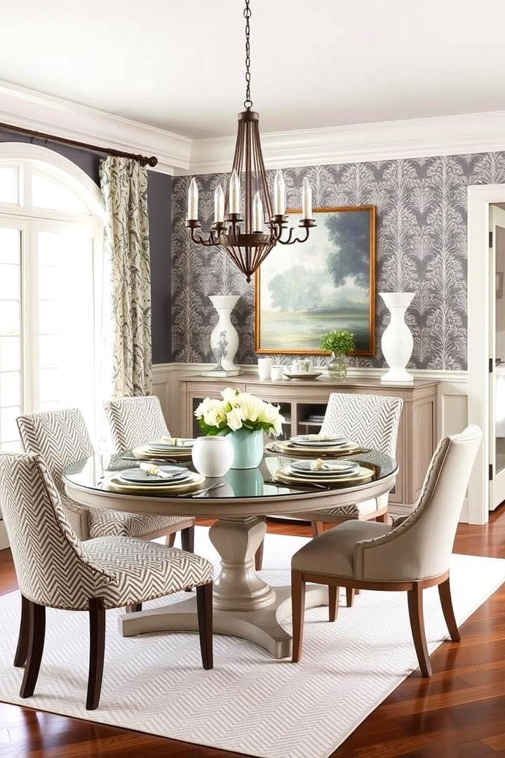 Classic Pattern Integration - 30 Transitional Dining Room Ideas