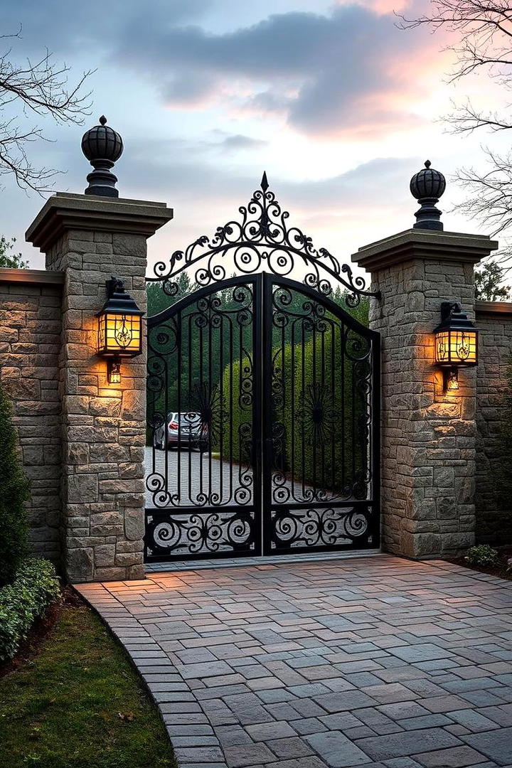 Classic Stone and Iron Combination - 30 Driveway Gate Ideas