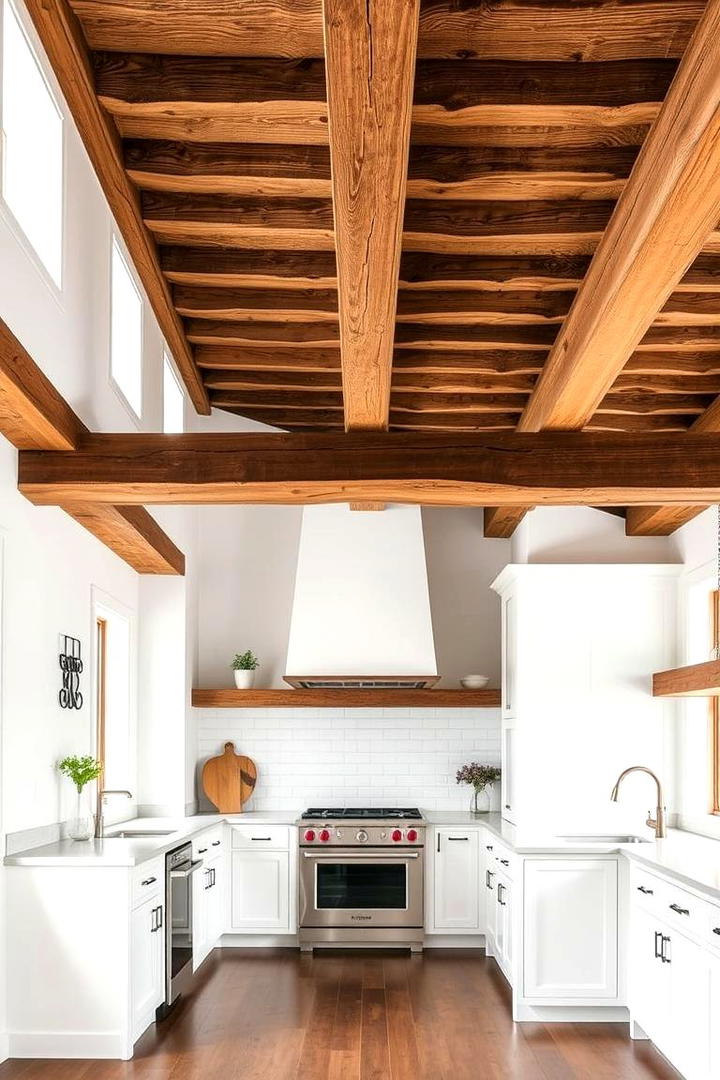 Classic Wooden Beams - 30 Rustic White Kitchen Ideas