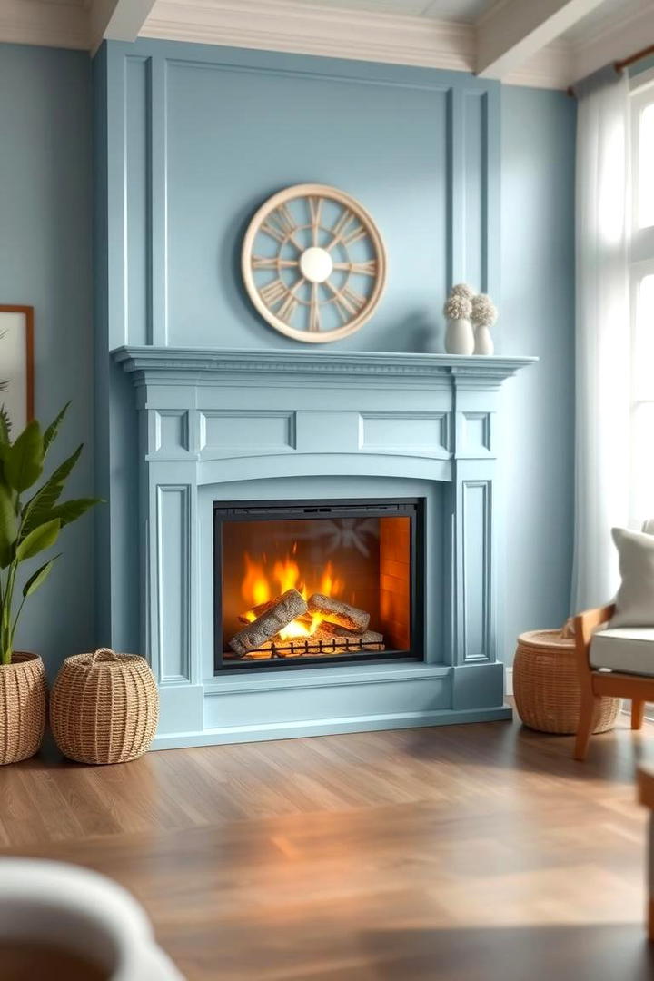 Coastal Blue Faux Fireplace - 30 Faux Fireplace Ideas