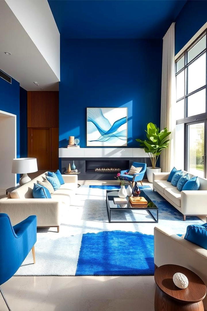 Cobalt and Cream Contrast - 30 Colorful Living Room Ideas