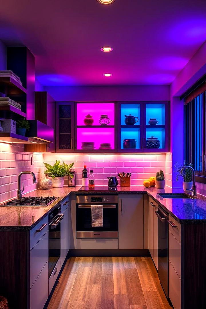 Color Changing LED Options - 30 Small Kitchen Lighting Ideas