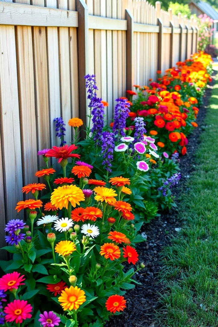 Colorful Annual Highlights - 30 Simple Fence Line Landscaping Ideas