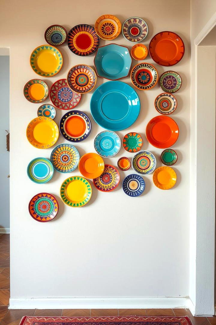 Colorful Ceramic Plates - 30 Entryway Wall Ideas