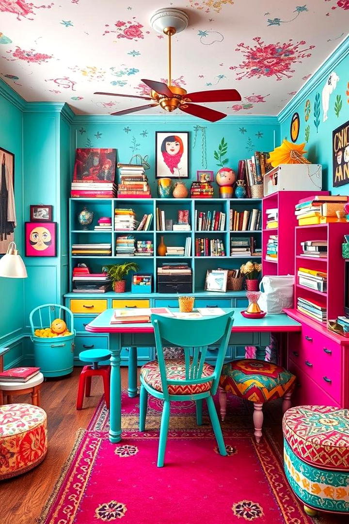 Colorful Eclectic Craft Space - 30 Craft Room Ideas