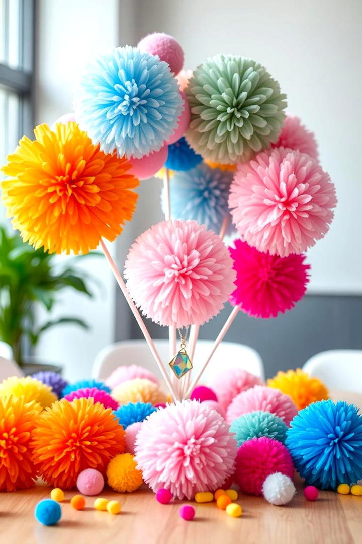 Colorful Pom Pom Centerpiece - 30 Baby Shower Centerpiece Ideas