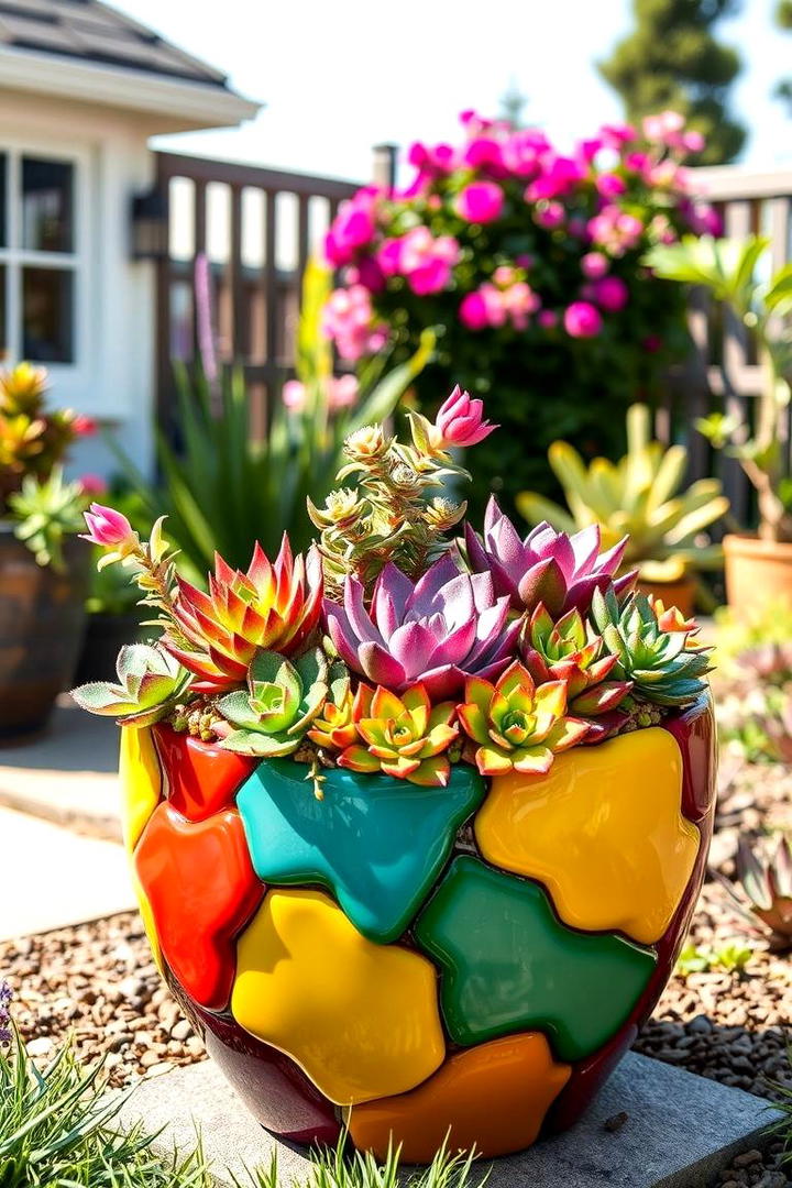 Colorful Resin Succulent Display - 30 Outdoor Succulent Container Ideas