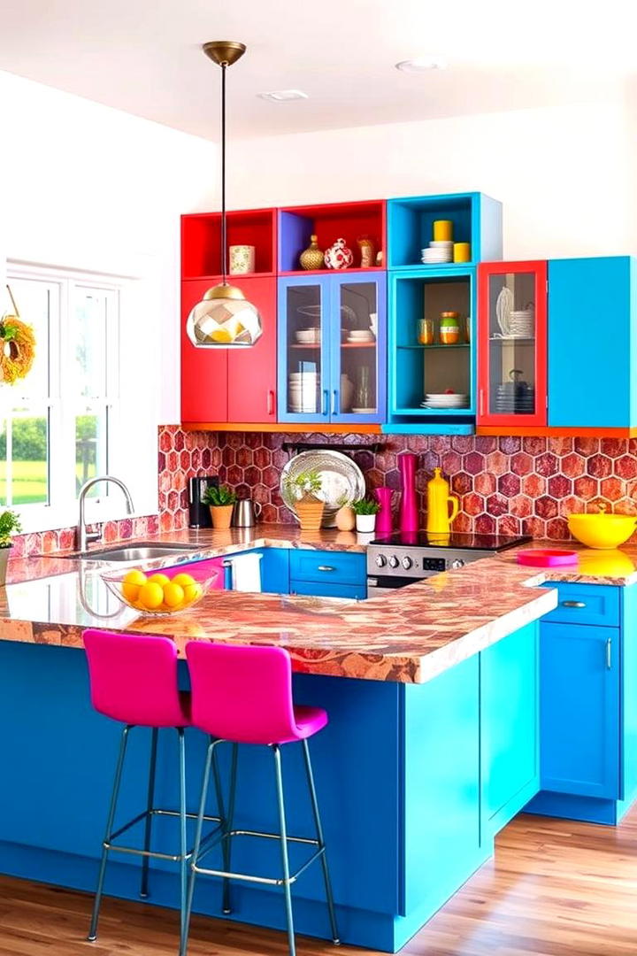 Colorful U Shaped Kitchen with Bold Accents - 30 U Shaped Kitchen Ideas