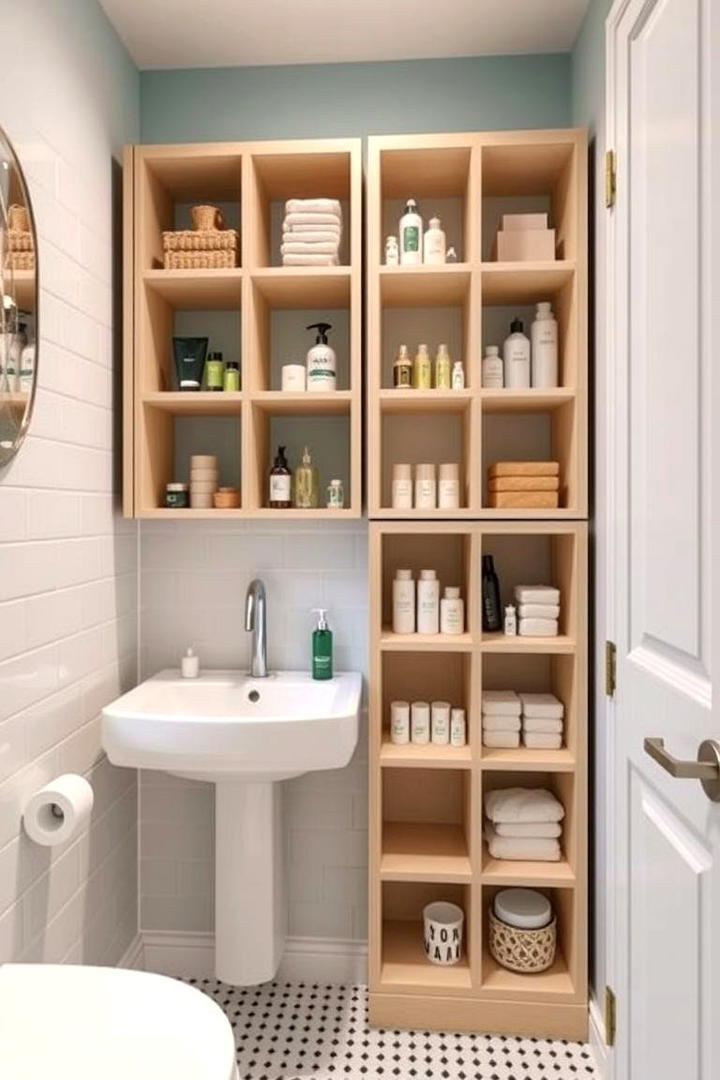 Compact Cubby Shelves - 30 Small Bathroom Shelving Ideas