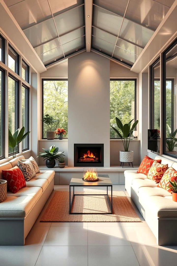 Compact Urban Sunroom with Space Saving Fireplace - 30 Sunroom With Fireplace