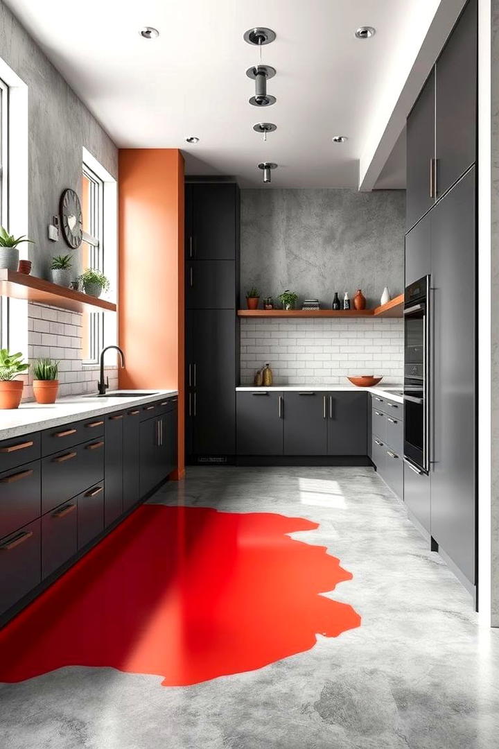 Concrete with Bold Color Accents - 30 Concrete Floor Kitchen Ideas