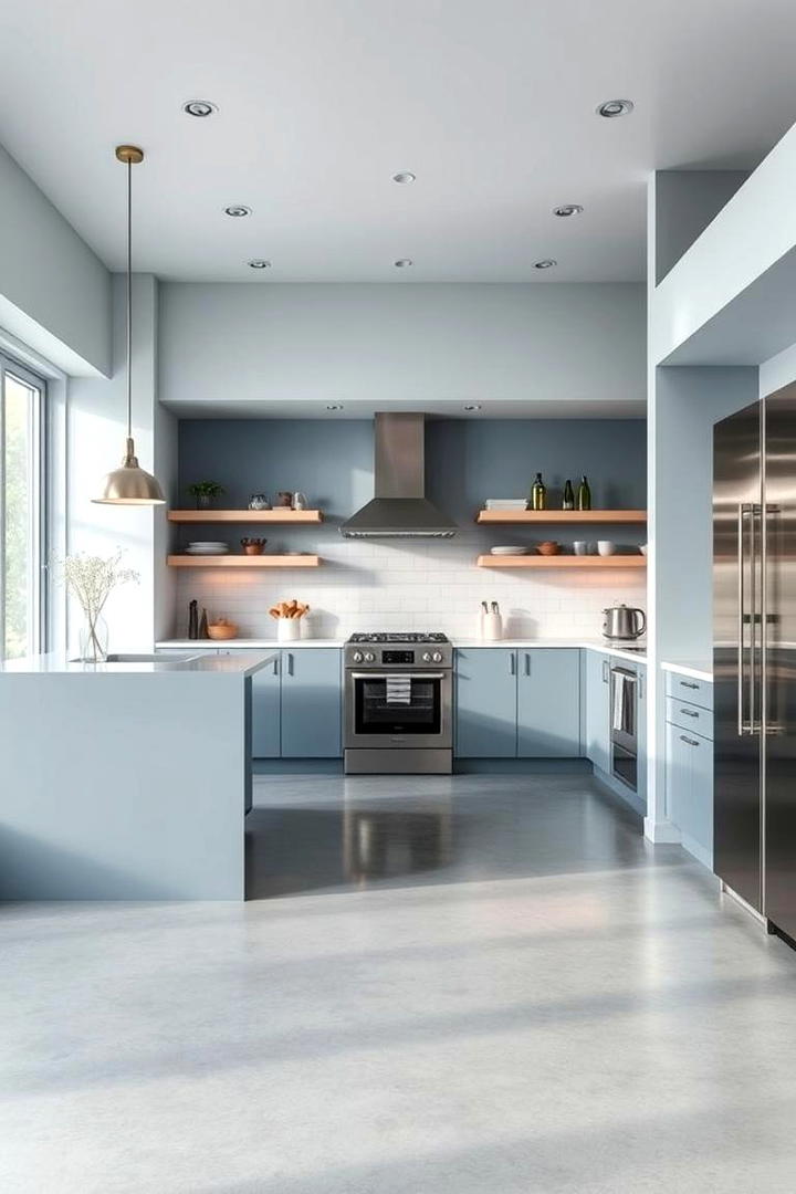 Concrete with Cool Blues and Greys - 30 Concrete Floor Kitchen Ideas