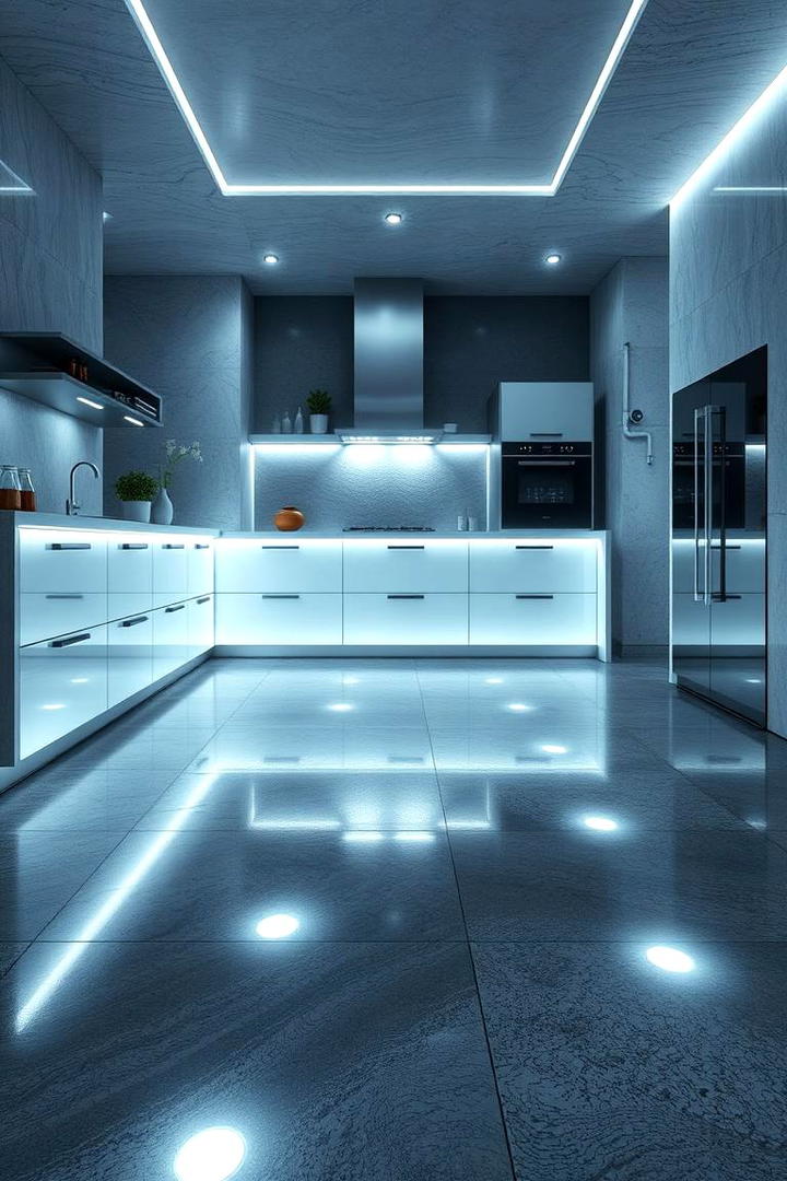 Concrete with Embedded LED Lighting - 30 Concrete Floor Kitchen Ideas