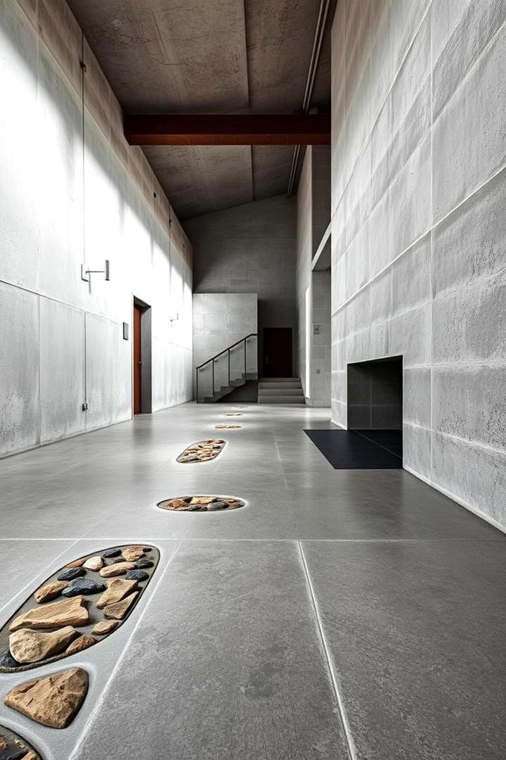 Concrete with Embedded Natural Stone - 30 Concrete Floor Ideas