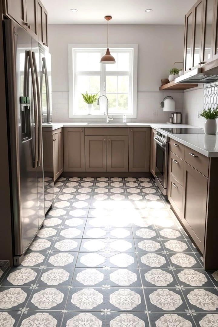 Concrete with Geometric Patterns - 30 Concrete Floor Kitchen Ideas