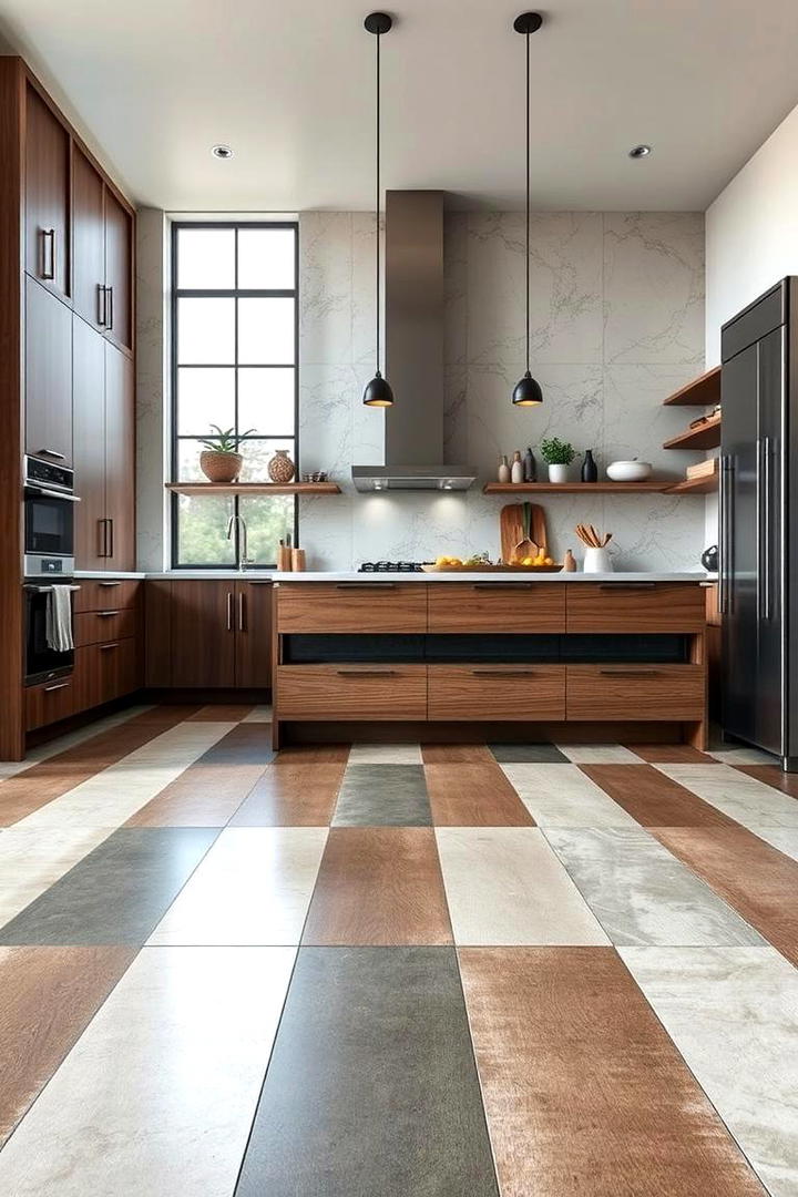 Concrete with Multi layered Look - 30 Concrete Floor Kitchen Ideas