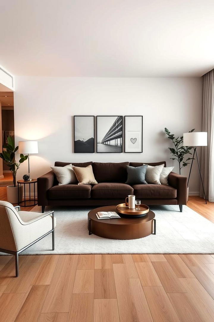 Contemporary Chic with Clean Lines - 30 Dark Brown Couch Living Room Ideas