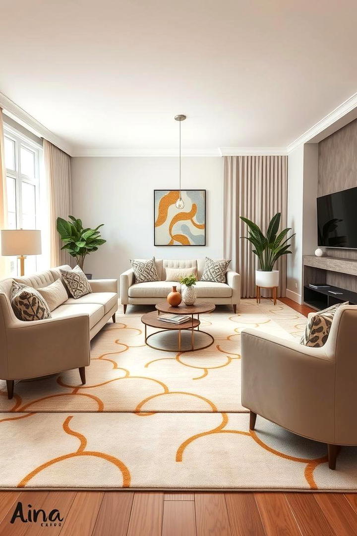 Contemporary Cream and Gold Area Rug - 30 Cream and Gold Living Room Ideas