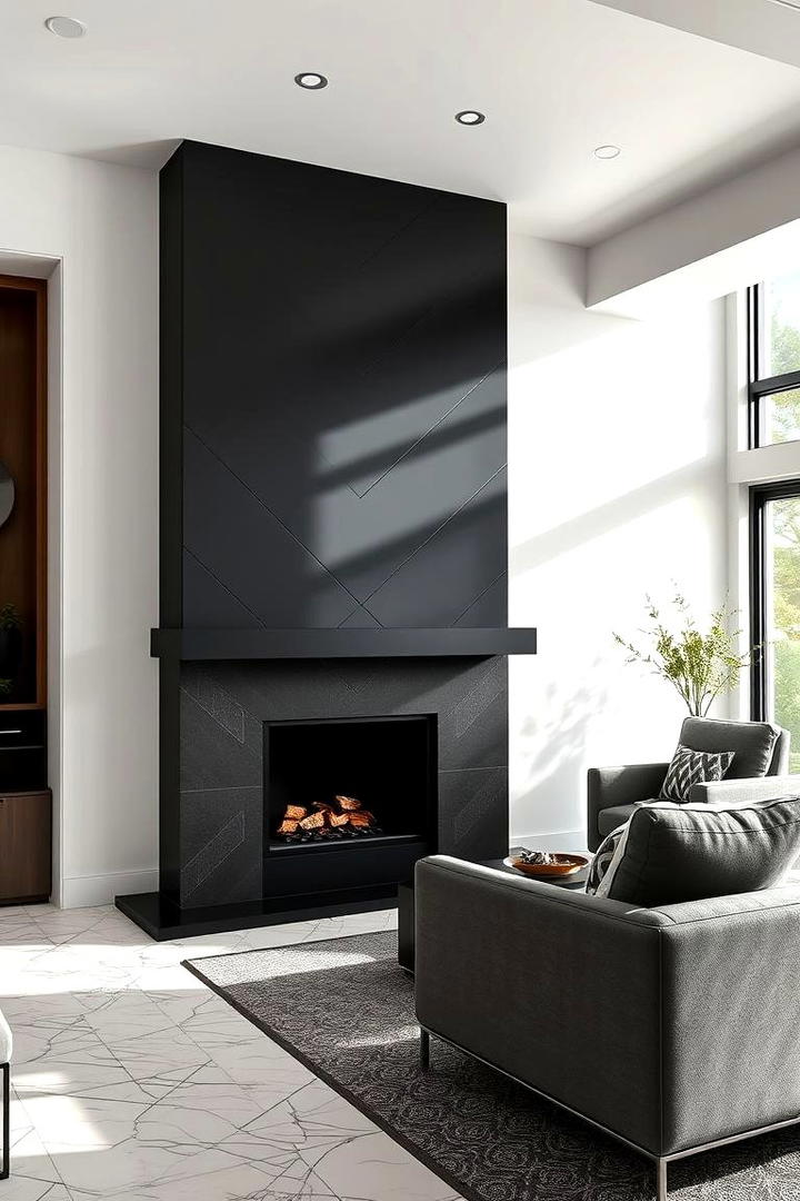 Contemporary Geometric Accents - 30 Black Fireplace Ideas