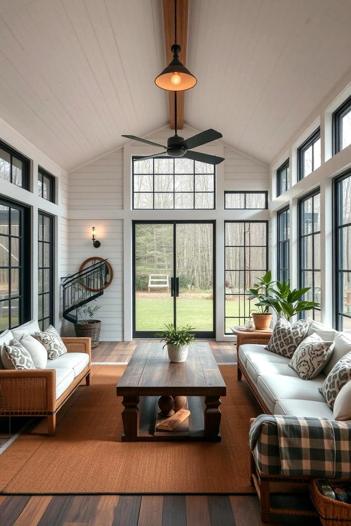 Contemporary Rustic Sunroom - 30 Farmhouse Sunroom Ideas