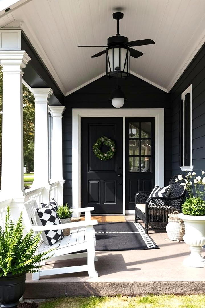 Contrasting Black and White Decor - 30 Black Porch Ideas