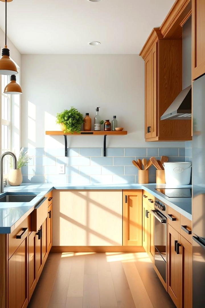 Cool Blue Serenity - 30 what color countertops go with oak cabinets