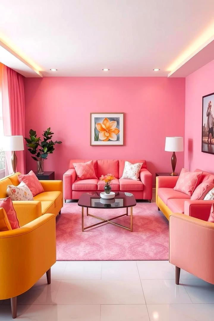 Coordinated Furniture Pieces - 30 How to Decorate With Yellow and Pink