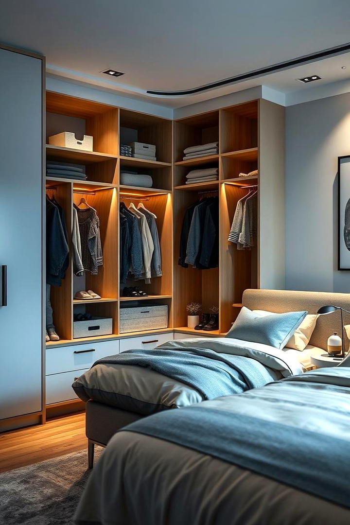 Corner Wardrobe Integration - 30 Built-in Wardrobe Ideas Around a Bed