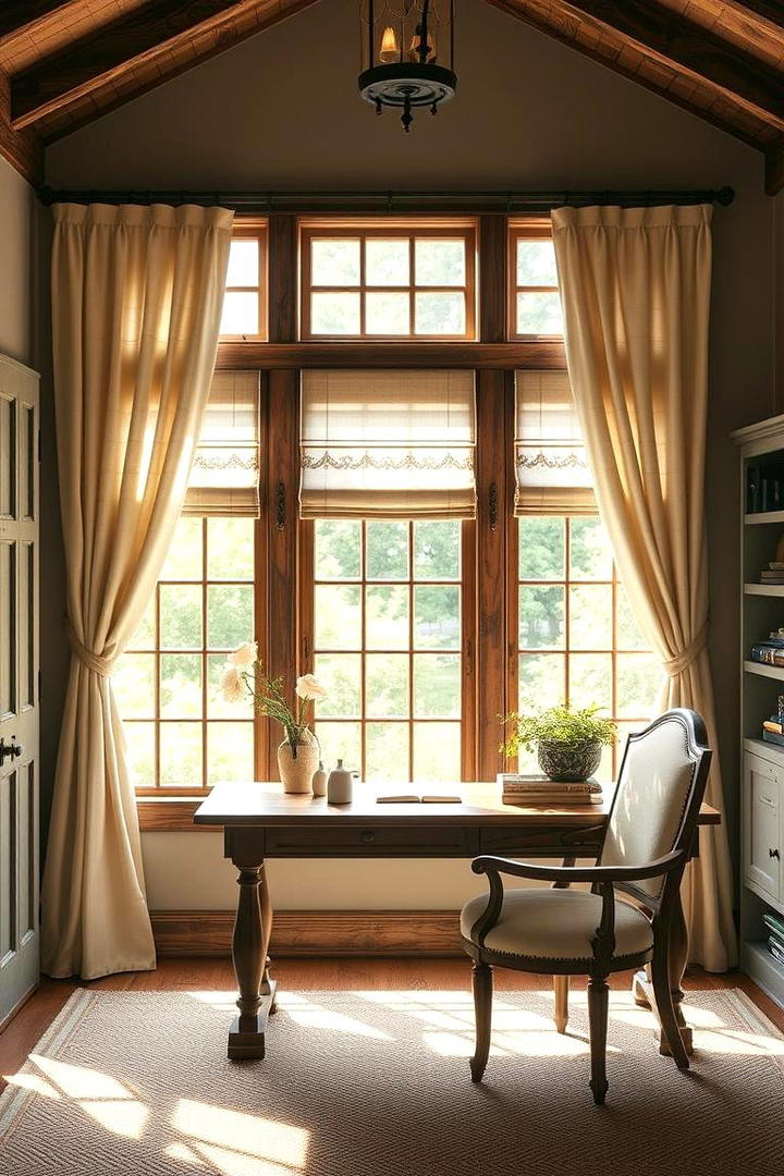 Cottage Style Window Treatments - 30 Rustic Home Office Ideas