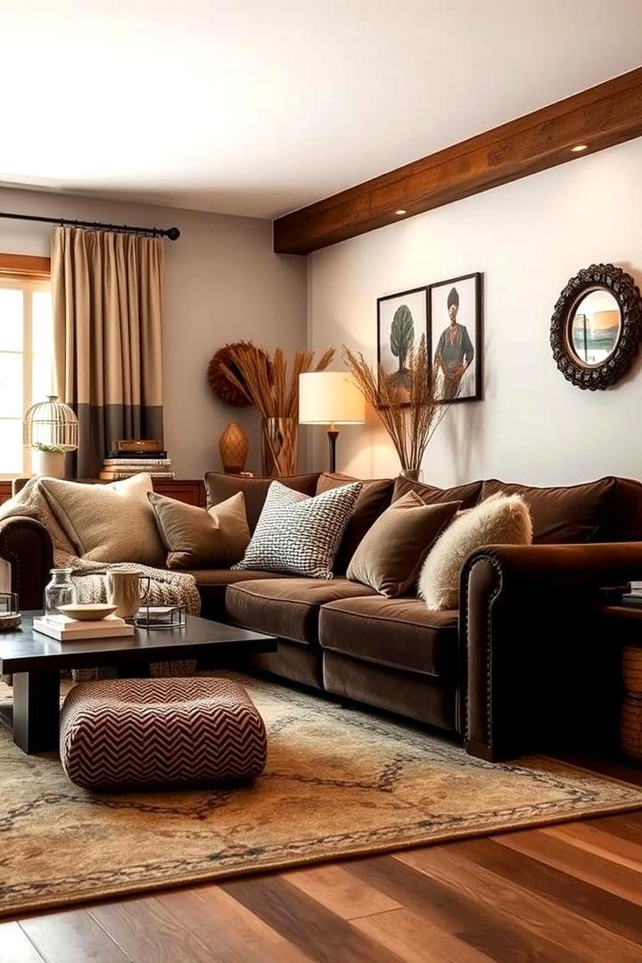 Cozy Atmosphere with Soft Textiles - 30 Dark Brown Couch Living Room Ideas