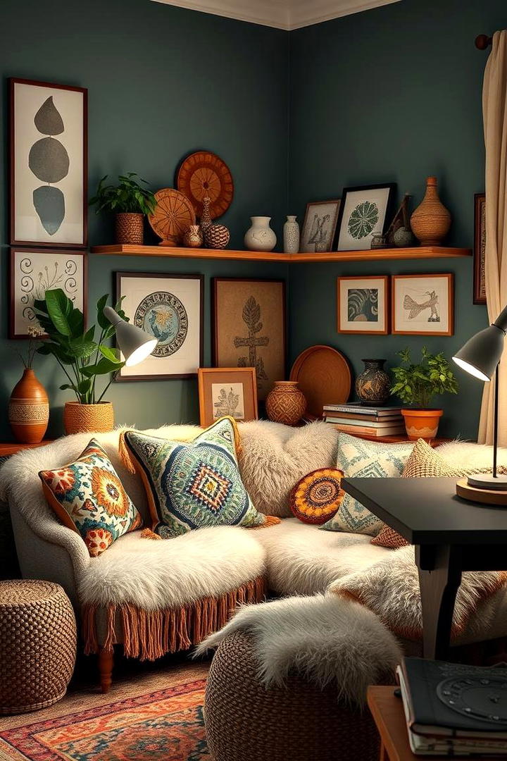 Cozy Corner with Boho Accessories - 30 Bohemian Home Office Ideas