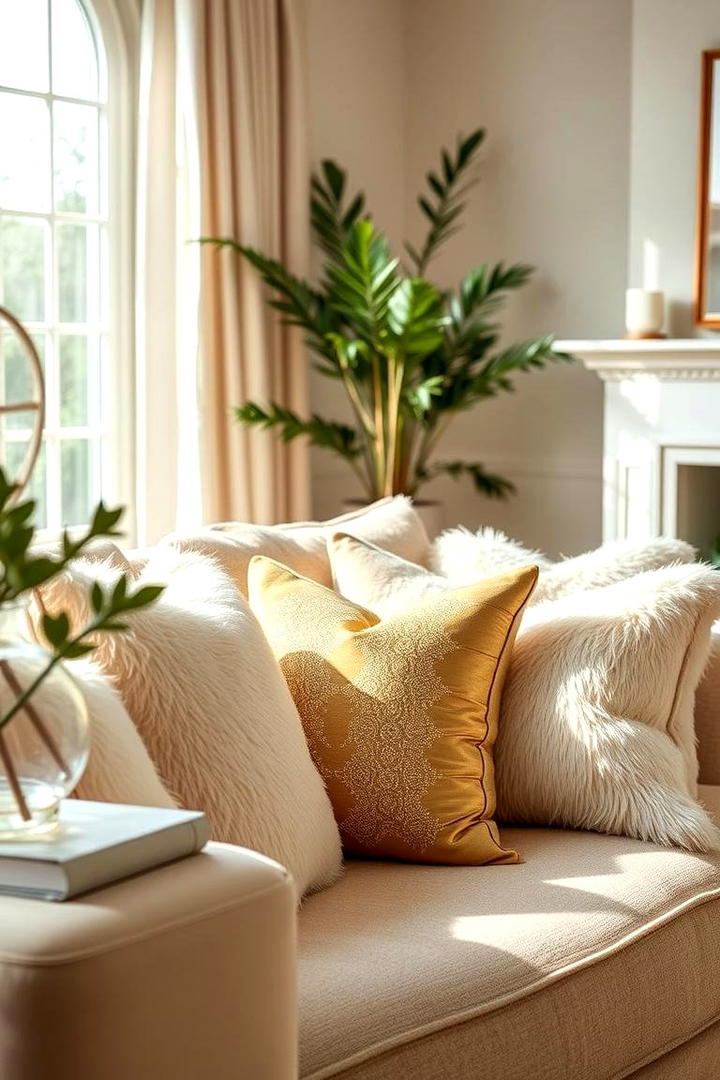 Cozy Cream and Gold Throw Pillows - 30 Cream and Gold Living Room Ideas