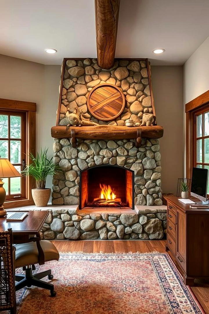 Cozy Fireplace Nook - 30 Rustic Home Office Ideas