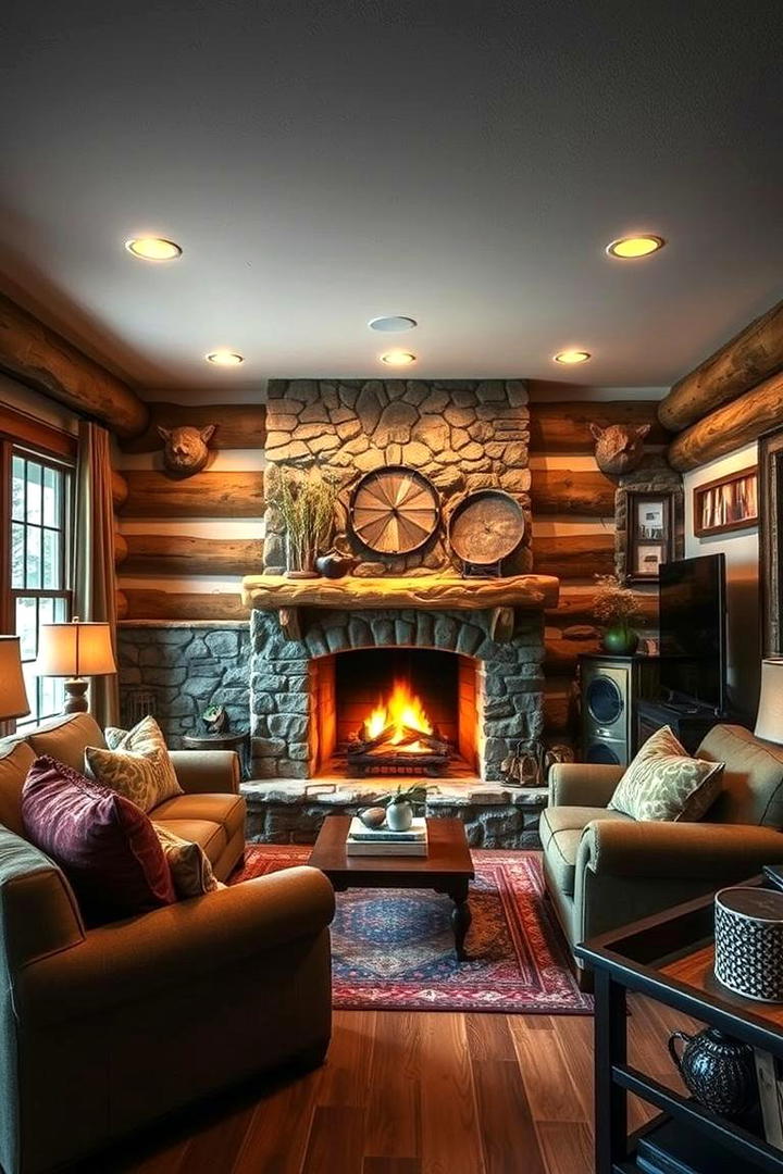 Cozy Log Fireplace Charm - 30 Small Rustic Living Room Ideas