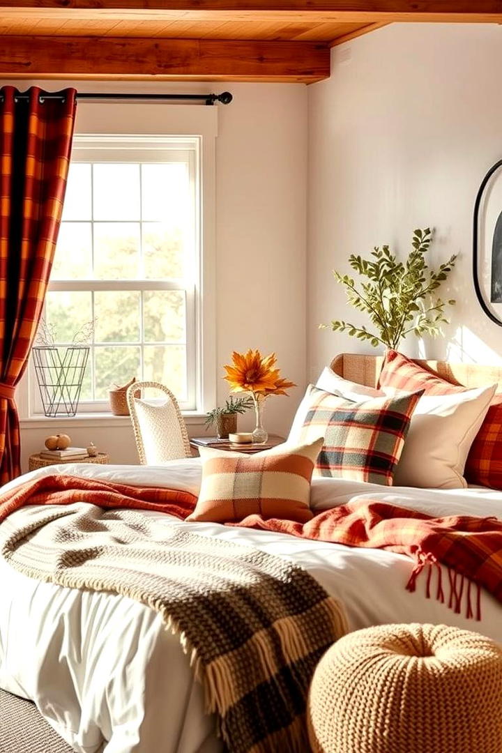 Cozy Plaid Accents - 30 Fall Bedroom Decor Ideas