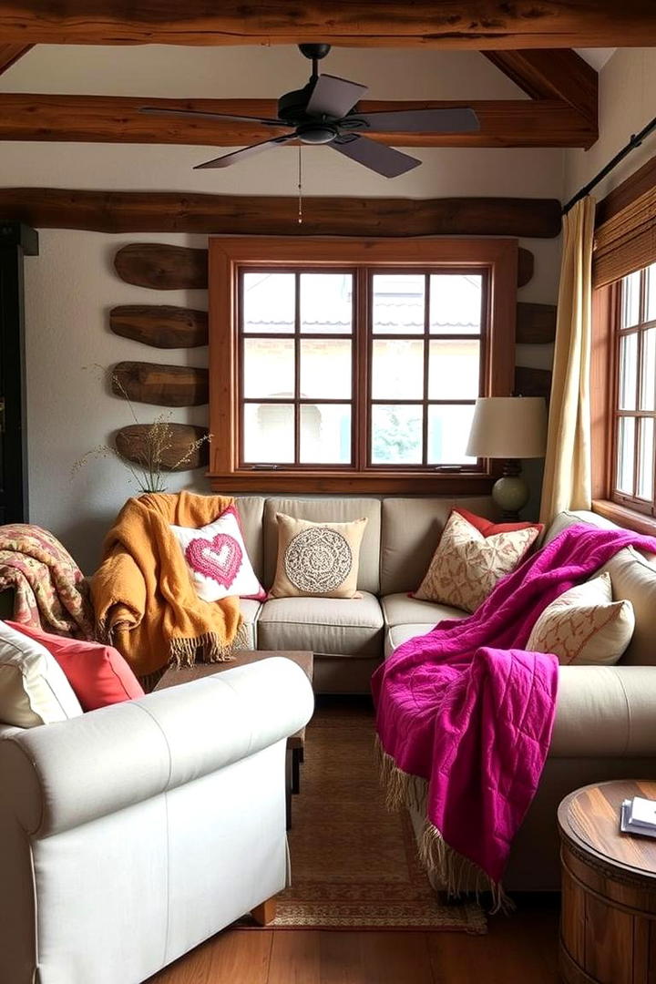 Cozy Quilted Throw Accents - 30 Small Rustic Living Room Ideas