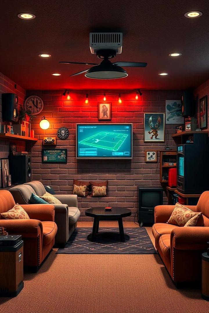 Cozy Retro Game Den - 30 Basement Game Room Ideas