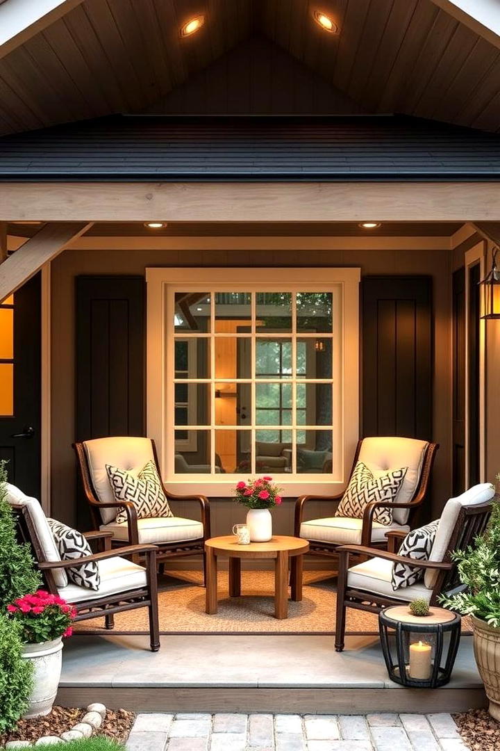 Cozy Seating Nook - 30 Barndominium Front Porch Ideas