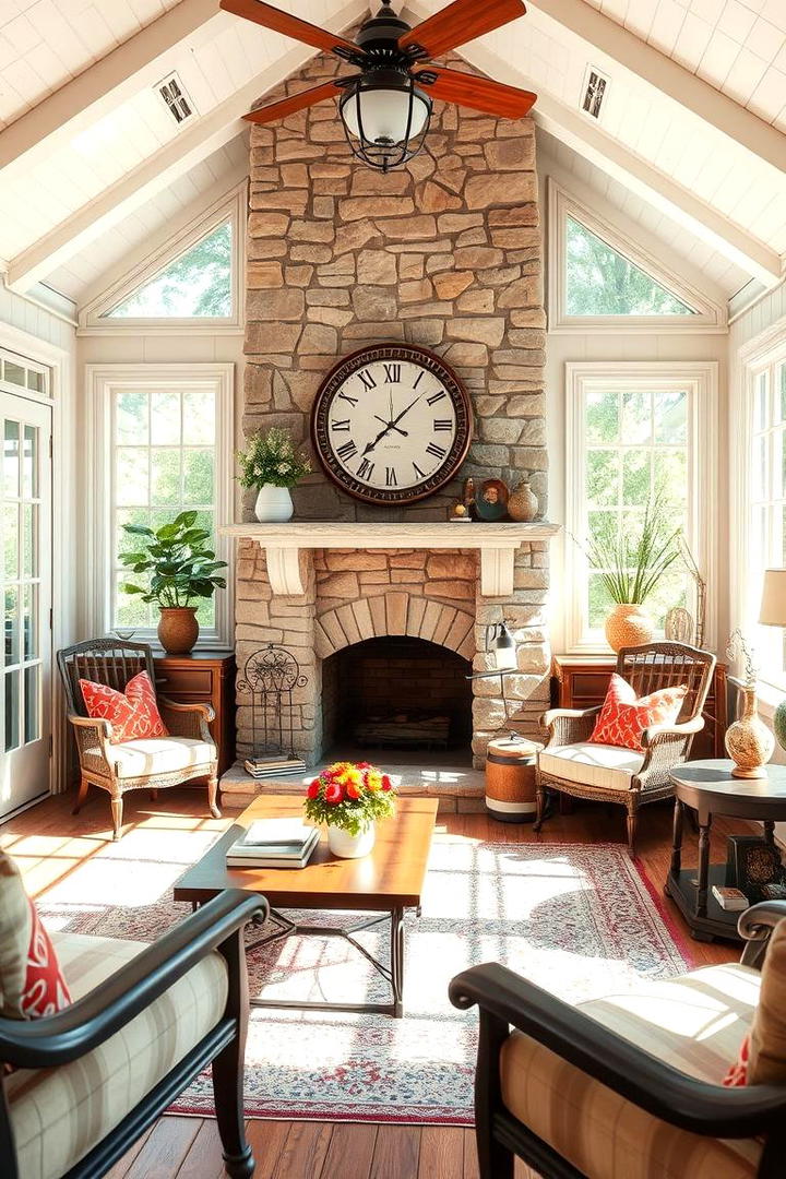 Cozy Sunlit Retreat with Classic Fireplace - 30 Sunroom With Fireplace