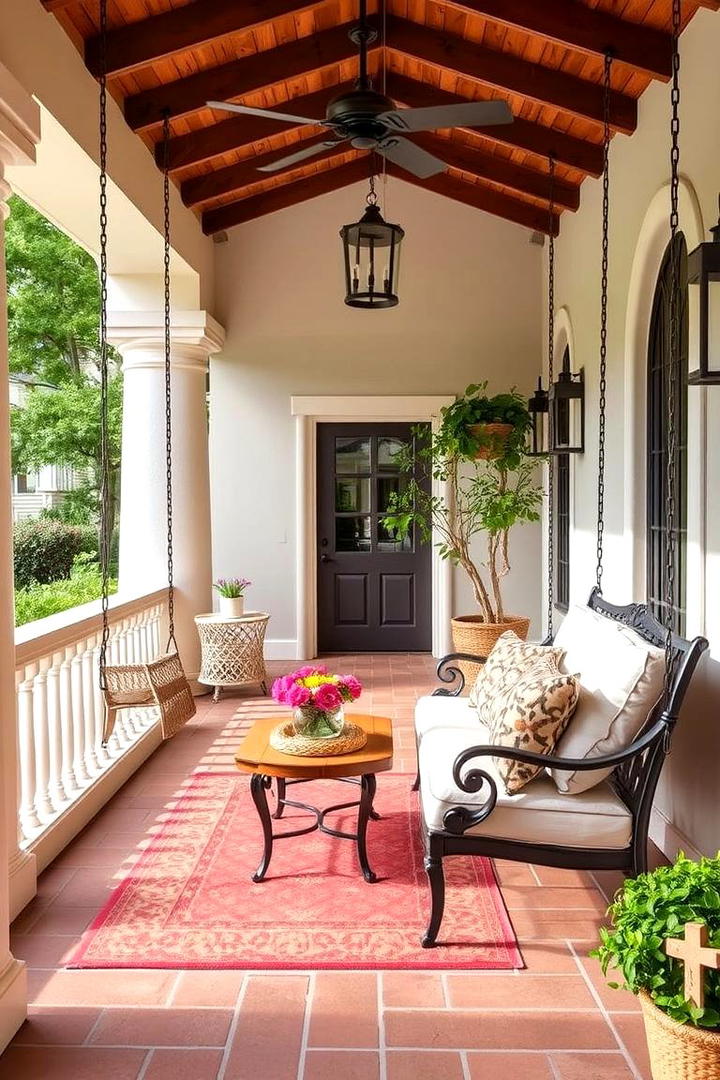 Cozy Swing Seating - 30 spanish style front porch ideas