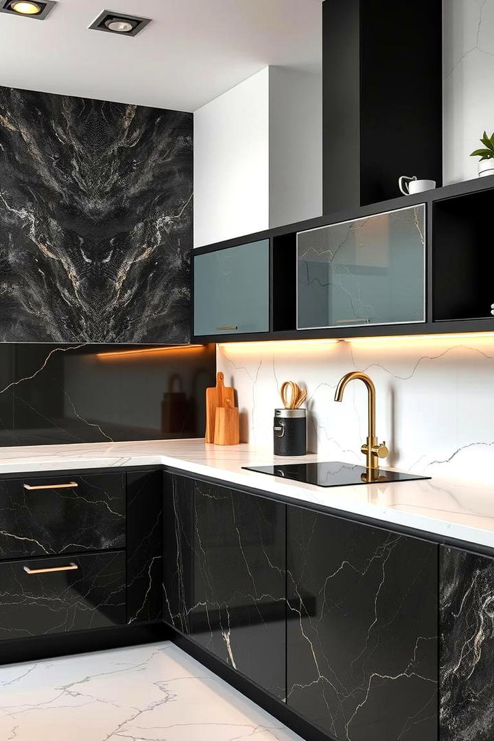 Creative Countertop Designs - 30 black white and gold kitchen ideas