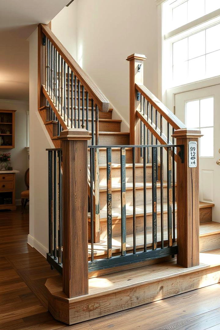 Creative Upcycled Railing - 30 Farmhouse Rustic Stair Railing Ideas