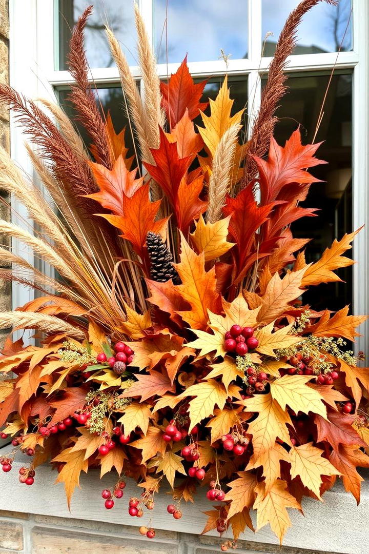 Crisp Leaf Arrangement - 30 Fall Window Box Ideas