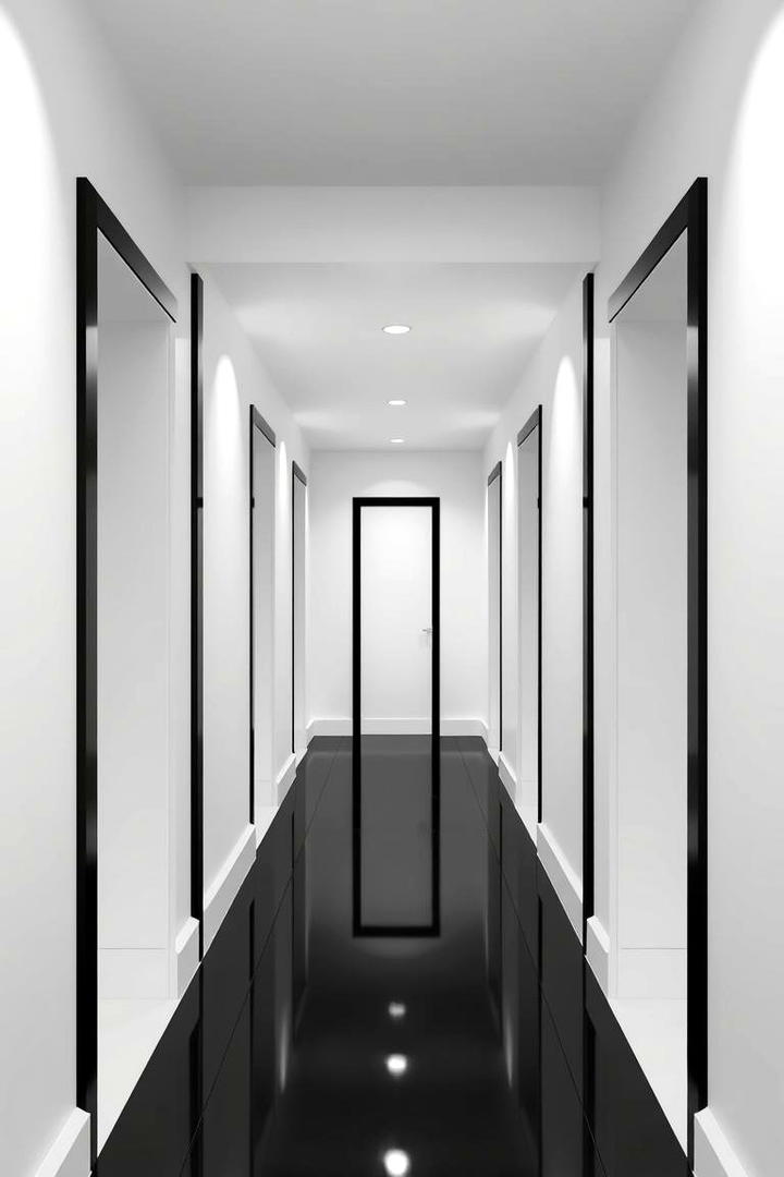 Crisp White Walls with Black Accents - 30 Black and White Hallway Ideas