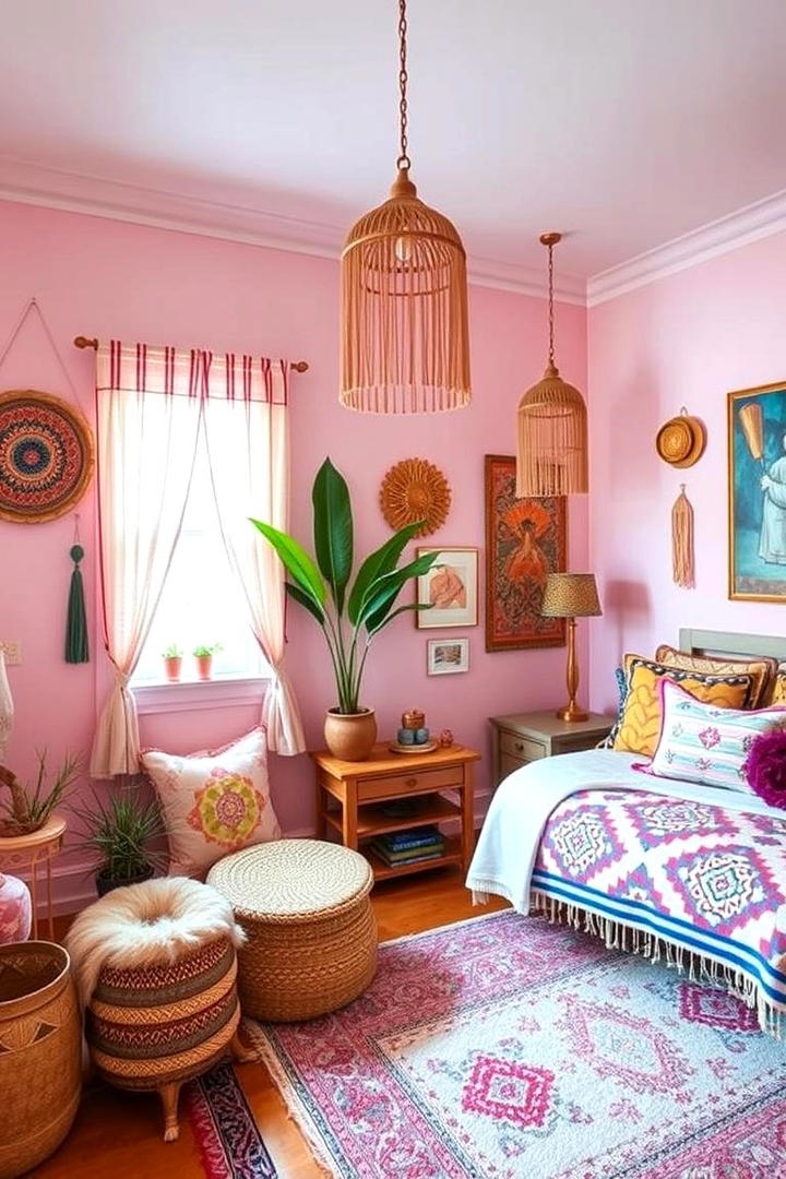 Cultural Fusion in Boho Decor - 30 Pink Boho Bedroom Ideas