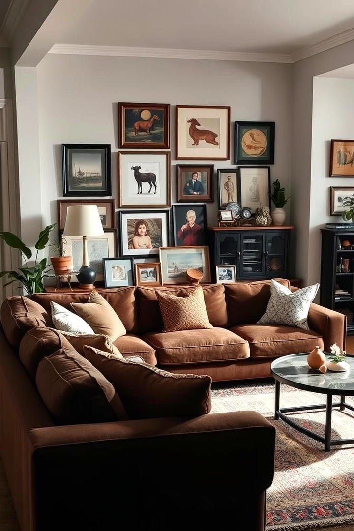 Curated Collections Displayed Neatly - 30 Dark Brown Couch Living Room Ideas