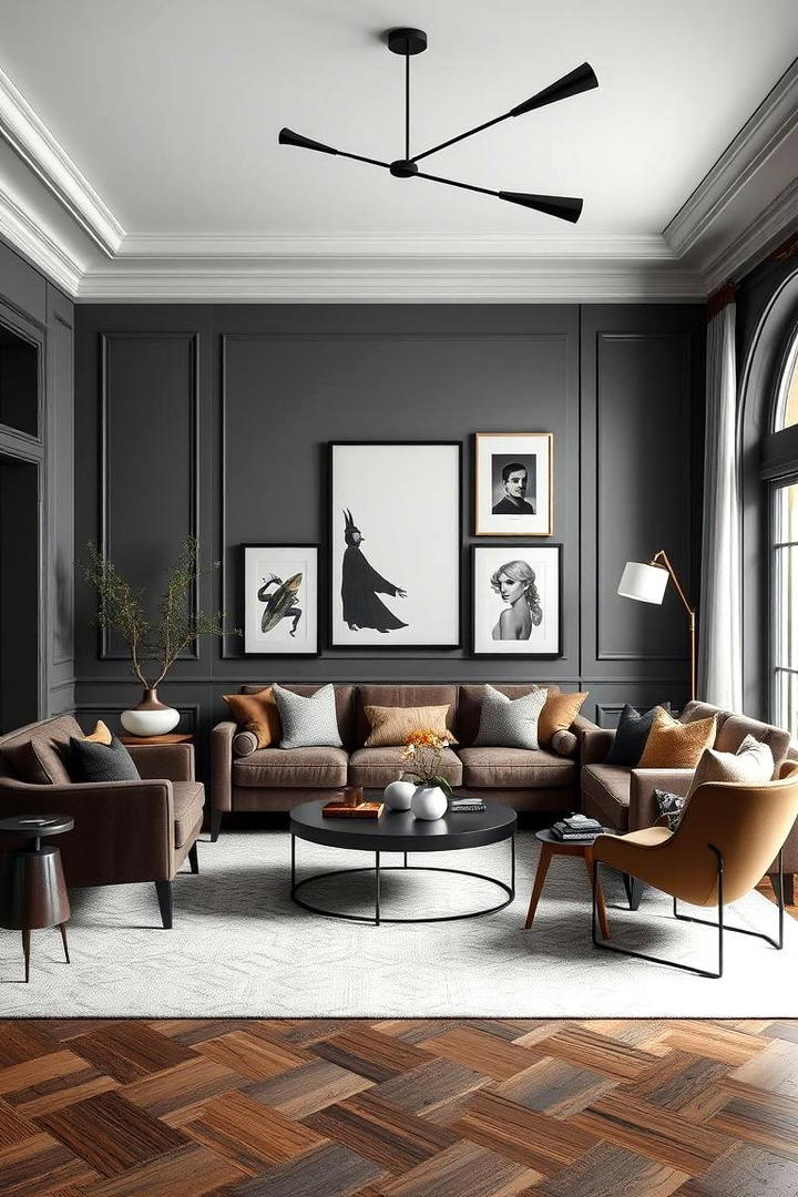 Curated Modern Living - 30 living room grey walls black trim